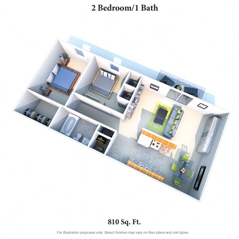 2 bed 1 bath floor plan A at Crown Pointe Apartments, Covington, KY, 41014